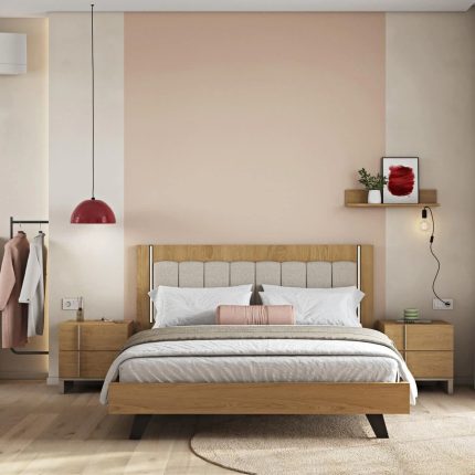 Wooden Bed Mod Led with Fabric on Headboard S-Letto